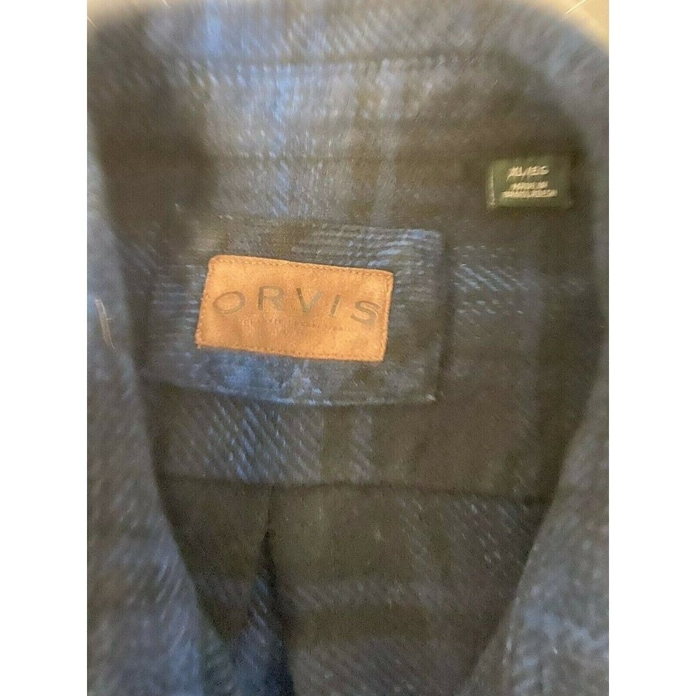 Men's Orvis XL Flannel Shirt Jacket Blue Plaid Button-Up Long Sleeve - Picture 3 of 4